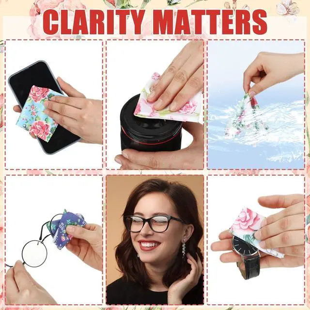 Alt view image 4 of 6 - 24 Pcs Flower Eyeglasses Cleaning Cloths Lens Cleaning Cloths Reusable Soft Microfiber Glasses Tools for Eyeglasses Camera Lens Cell Phone Screen 6 x 6 Inches