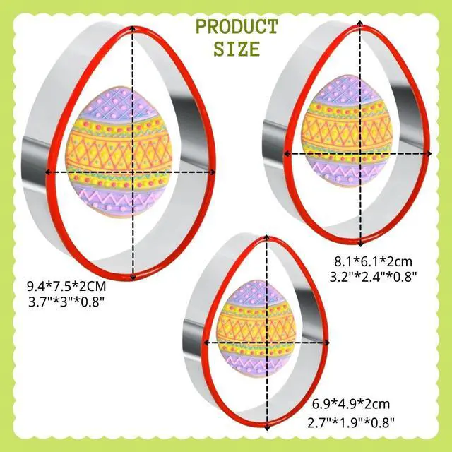 Alt view image 4 of 6 - 3 Pieces Easter Egg Cookie Cutter Set with Soft PVC Edge for Baking