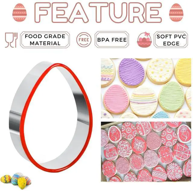 Alt view image 2 of 6 - 3 Pieces Easter Egg Cookie Cutter Set with Soft PVC Edge for Baking