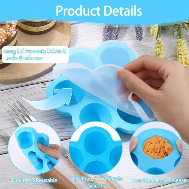 Alt view image 5 of 7 - 2 Pack Silicone Egg Bite Molds, Reusable Egg Bites Silicone Mold with Lid Fit Instant Pot 5,6,8 qt Pressure Cooker & Air Fryer, Alternative to Sous Vide Bite Maker for Cooking Food Freezer Storage