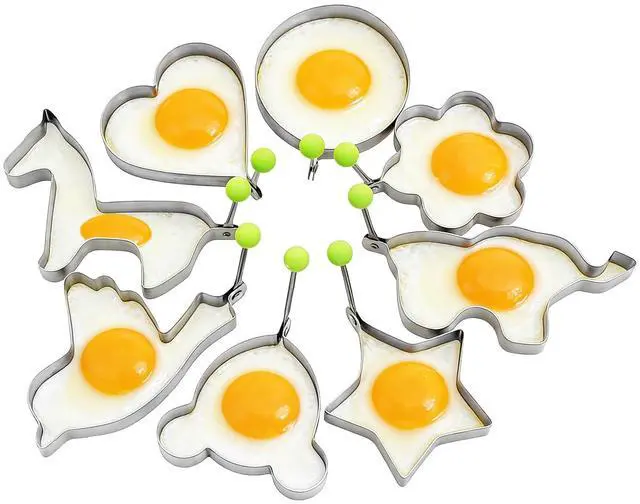 Main image of 8pcs Set Stainless Steel Egg Rings Molds Non Stick for Cooking Frying Eggs Omelets Egg Shaper Pancake Maker with Handle for Griddle Pan
