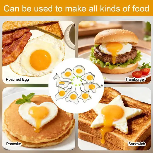 Alt view image 4 of 7 - 8pcs Set Stainless Steel Egg Rings Molds Non Stick for Cooking Frying Eggs Omelets Egg Shaper Pancake Maker with Handle for Griddle Pan