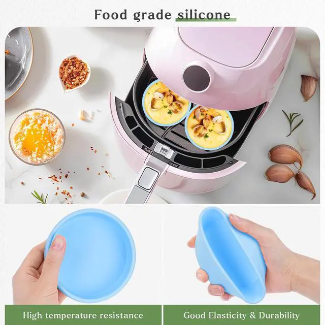 Alt view image 2 of 7 - Silicone Egg Bites Molds - 2Pcs Air Fryer & Microwave Egg Maker Pan, 4 inch Reusable, Dishwasher Safe (Blue)