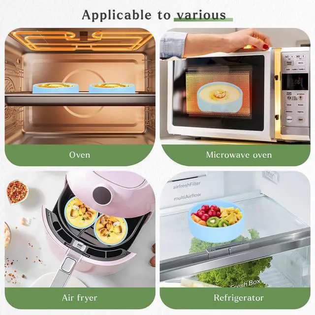 Alt view image 3 of 7 - Silicone Egg Bites Molds - 2Pcs Air Fryer & Microwave Egg Maker Pan, 4 inch Reusable, Dishwasher Safe (Blue)