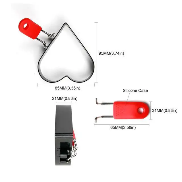Alt view image 2 of 5 - Heart-Shaped Egg Ring Mold with Red Handle, Non-Stick Pancake Maker black (3, love)