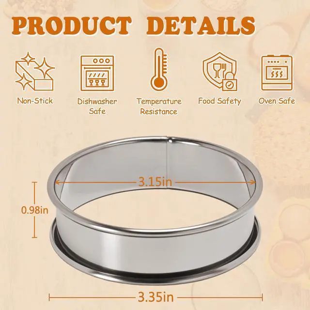 Alt view image 2 of 7 - Cookie Rings For Baking 6Pcs, 3.15" English Muffin Ring,Egg Rings, Stainless Steel Crumpet Rings For Frying Eggs, Metal Baking Molds For All Kinds of Breakfast