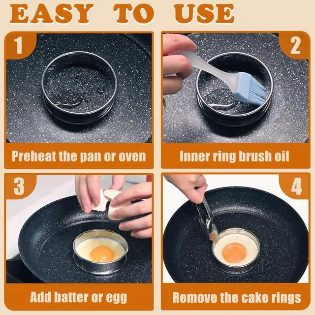 Alt view image 5 of 7 - Cookie Rings For Baking 6Pcs, 3.15" English Muffin Ring,Egg Rings, Stainless Steel Crumpet Rings For Frying Eggs, Metal Baking Molds For All Kinds of Breakfast