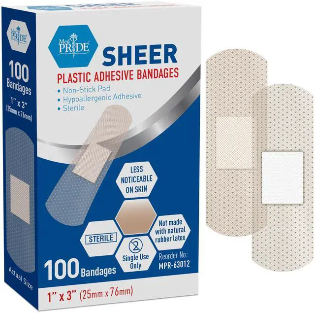 Main image of Sheer Bandages,Latex-Free,Hypoallergenic,Sterile,1x3 in,100-Count