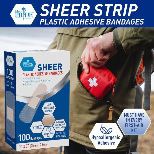 Alt view image 3 of 7 - Sheer Bandages,Latex-Free,Hypoallergenic,Sterile,1x3 in,100-Count