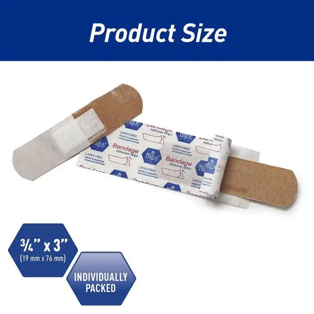 Alt view image 2 of 6 - Fabric Adhesive Bandages,Hypoallergenic,Latex-Free,3/4x3 in,100