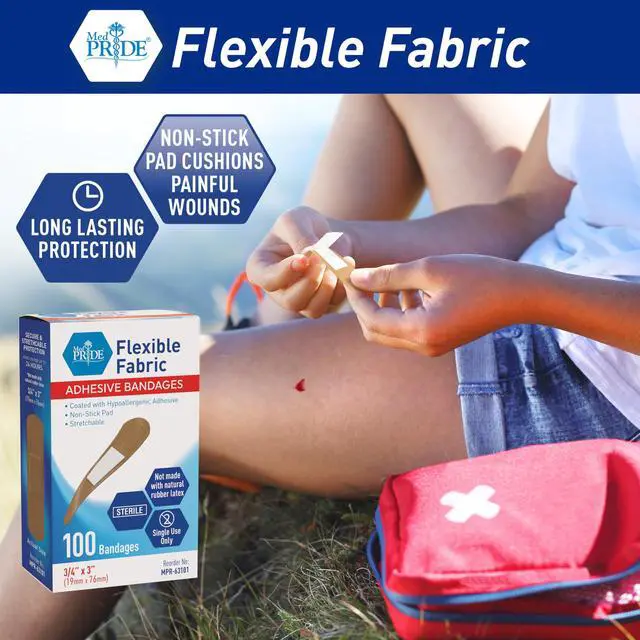 Alt view image 3 of 6 - Fabric Adhesive Bandages,Hypoallergenic,Latex-Free,3/4x3 in,100