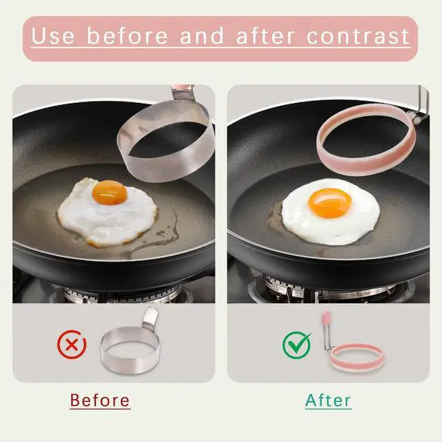 Alt view image 4 of 7 - Silicone Egg Rings, Leak-proof Liquid Egg Ring Mold, Upgraded Nonstick Egg Fryer for Pancake and Breakfast Sandwiches, Multicolor, Set of 4 Pack