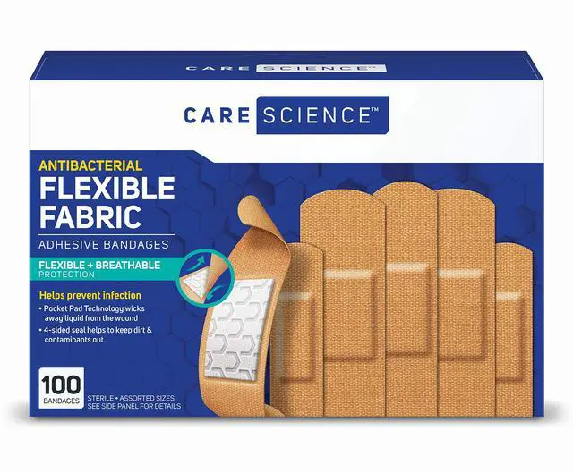 Main image of Fabric Adhesive Bandages, 100 ct Assorted Sizes | Flexible + Breathable Protection Helps Prevent Infection for First Aid and Wound Care