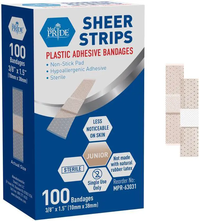 Main image of Junior Strip Bandages,Hypoallergenic,Latex-Free,3/8x1.5 in,100-Ct