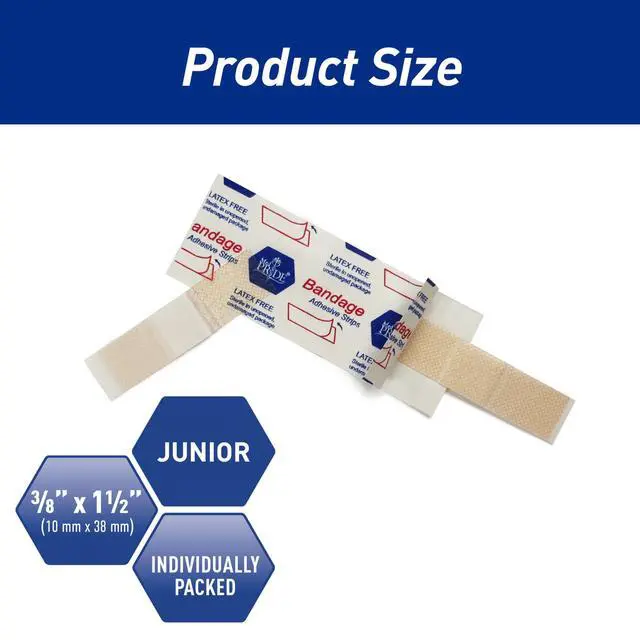 Alt view image 2 of 7 - Junior Strip Bandages,Hypoallergenic,Latex-Free,3/8x1.5 in,100-Ct