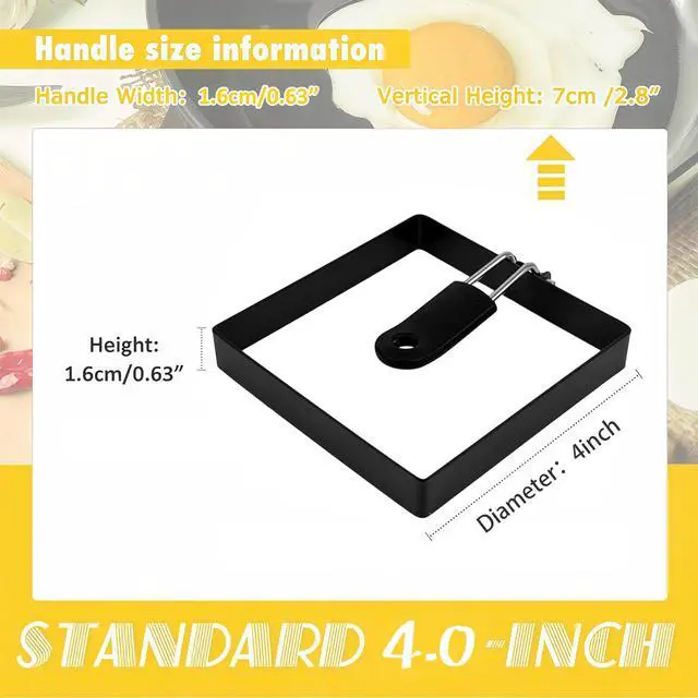 Alt view image 2 of 6 - 4 Pack Egg Rings for Frying Eggs, 4" Square Egg Cooking Stainless Steel, for English Muffins Pancake, with Silicone Handle
