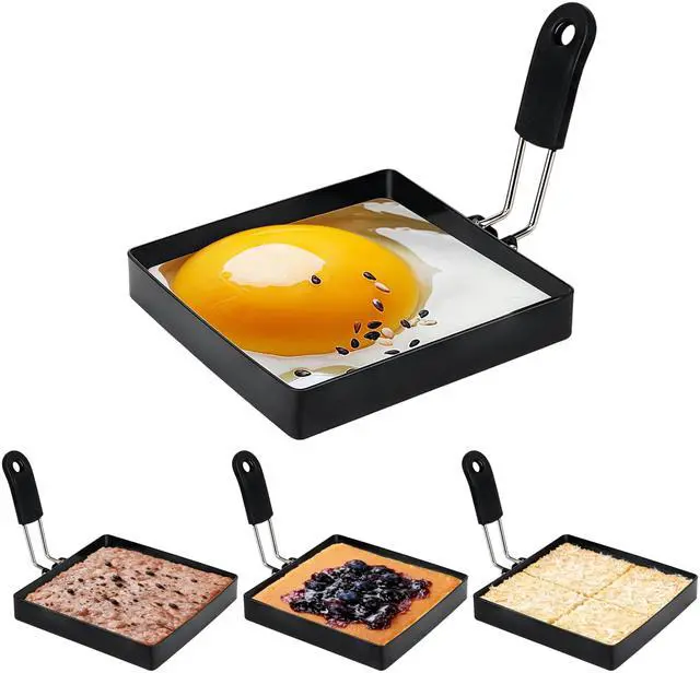 Main image of 4 Pack Egg Rings for Frying Eggs, 4" Square Egg Cooking Stainless Steel, for English Muffins Pancake, with Silicone Handle