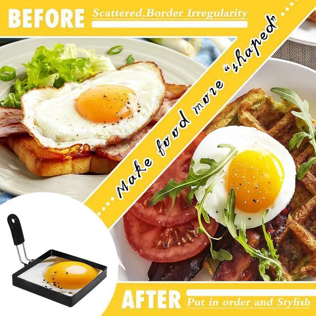 Alt view image 5 of 6 - 4 Pack Egg Rings for Frying Eggs, 4" Square Egg Cooking Stainless Steel, for English Muffins Pancake, with Silicone Handle