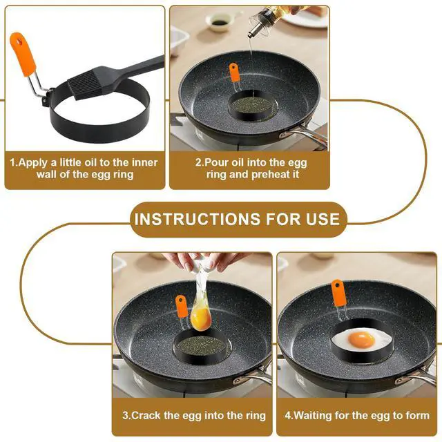 Alt view image 4 of 7 - Egg Rings 3.5 Inch Pack of 4 with Silicone Handle