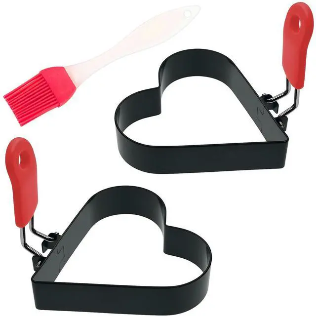 Alt view image 2 of 6 - 3.5" Heart Egg Cake Ring with Silicone Handle, Set of 2