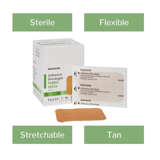 Alt view image 3 of 7 - Adhesive Bandages, Sterile, Fabric, Tan, 2 x 3 in, 50 ct