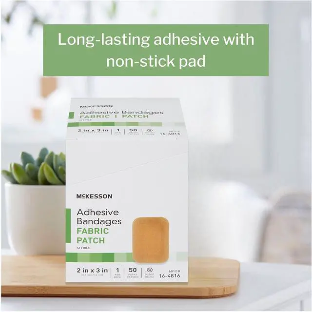Alt view image 6 of 7 - Adhesive Bandages, Sterile, Fabric, Tan, 2 x 3 in, 50 ct