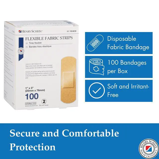Alt view image 3 of 6 - Adhesive Fabric Strip Bandages 1" x 3", Sterile, 100 Ct