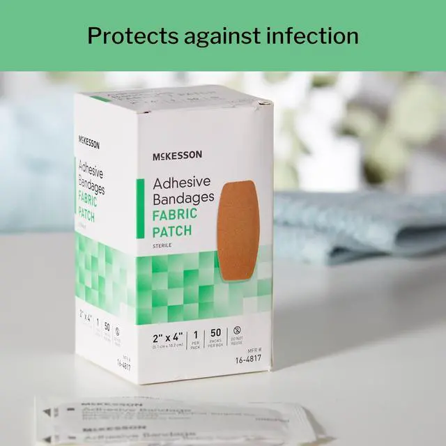 Alt view image 2 of 7 - Adhesive Bandages, Sterile, Fabric Patch, 2 in x 4 in, 50 Count, 1 Pack