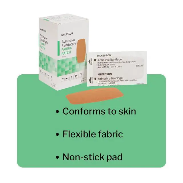 Alt view image 4 of 7 - Adhesive Bandages, Sterile, Fabric Patch, 2 in x 4 in, 50 Count, 1 Pack
