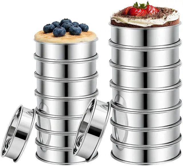 Main image of 16Pcs Crumpet Rings Set, 4 & 3.15 Inch Nonstick English Muffin Rings, Stainless Steel Double Rolled Tart Ring, Round Metal Pastry Ring Molds for Baking Cake Dessert Food Making Tool