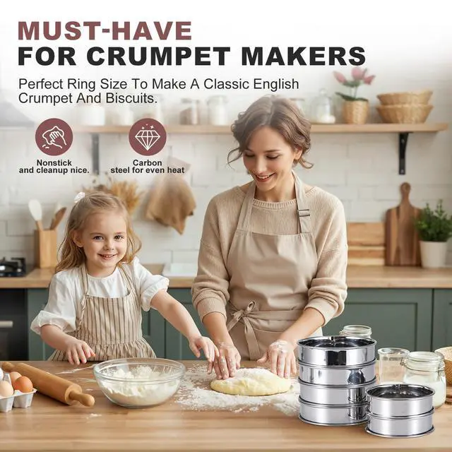 Alt view image 2 of 7 - 16Pcs Crumpet Rings Set, 4 & 3.15 Inch Nonstick English Muffin Rings, Stainless Steel Double Rolled Tart Ring, Round Metal Pastry Ring Molds for Baking Cake Dessert Food Making Tool