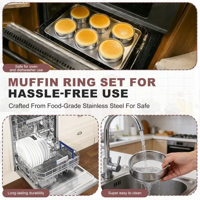 Alt view image 3 of 7 - 16Pcs Crumpet Rings Set, 4 & 3.15 Inch Nonstick English Muffin Rings, Stainless Steel Double Rolled Tart Ring, Round Metal Pastry Ring Molds for Baking Cake Dessert Food Making Tool