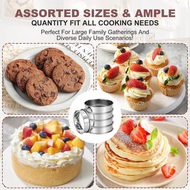 Alt view image 7 of 7 - 16Pcs Crumpet Rings Set, 4 & 3.15 Inch Nonstick English Muffin Rings, Stainless Steel Double Rolled Tart Ring, Round Metal Pastry Ring Molds for Baking Cake Dessert Food Making Tool