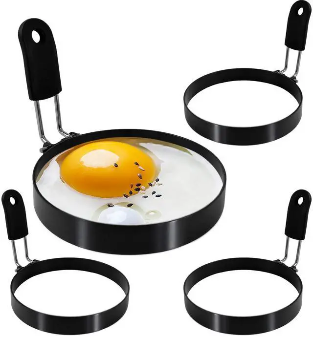 Main image of 4-Pack 3.5'' Egg Rings Set with Silicone Handle, Stainless Steel Egg Cooking Rings,NonstickFor Frying Eggs and English Muffins Pancake, Egg Mold Shaper For Breakfast