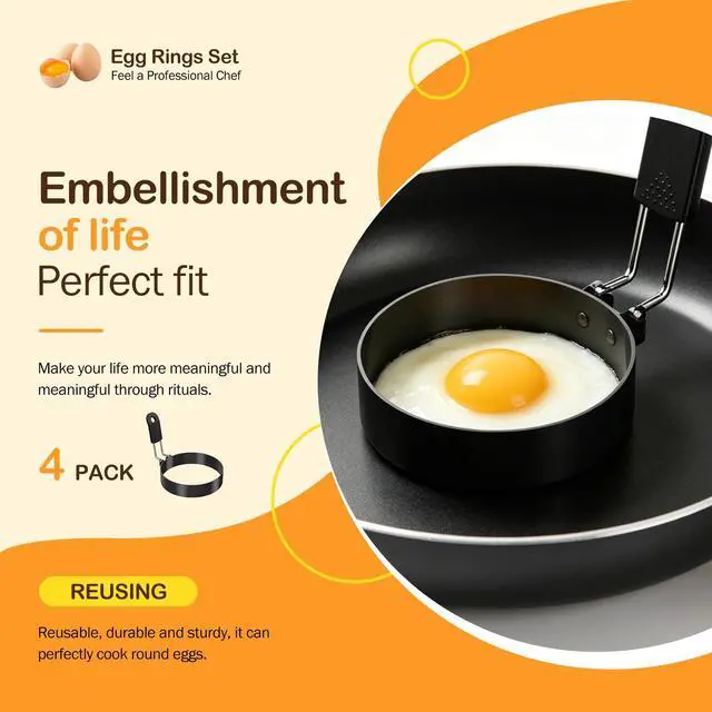 Alt view image 3 of 7 - 3.5" Nonstick Egg Rings Set of 4,Black