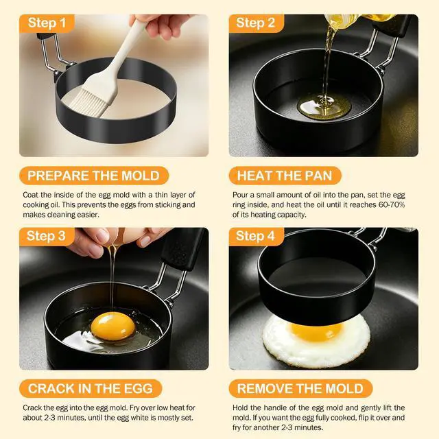Alt view image 5 of 7 - 3.5" Nonstick Egg Rings Set of 4,Black