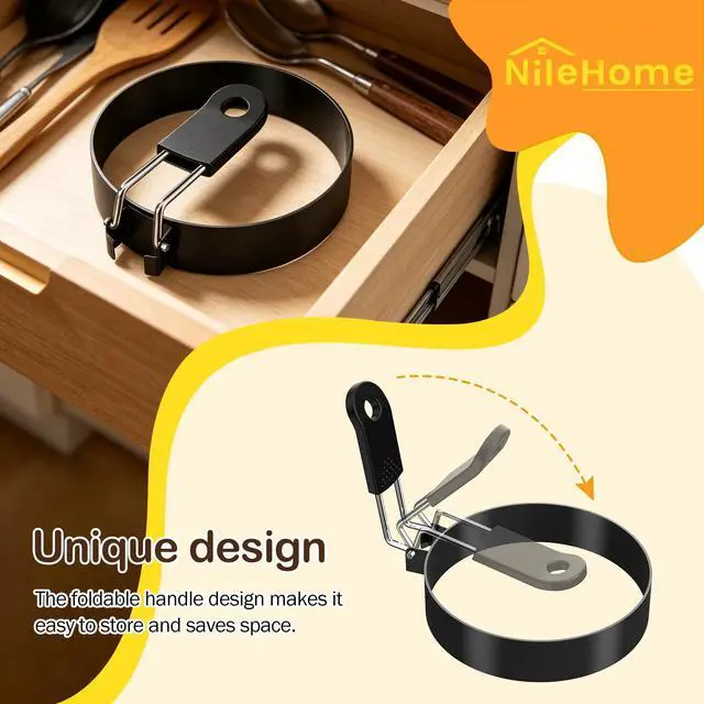 Alt view image 6 of 7 - 3.5" Nonstick Egg Rings Set of 4,Black