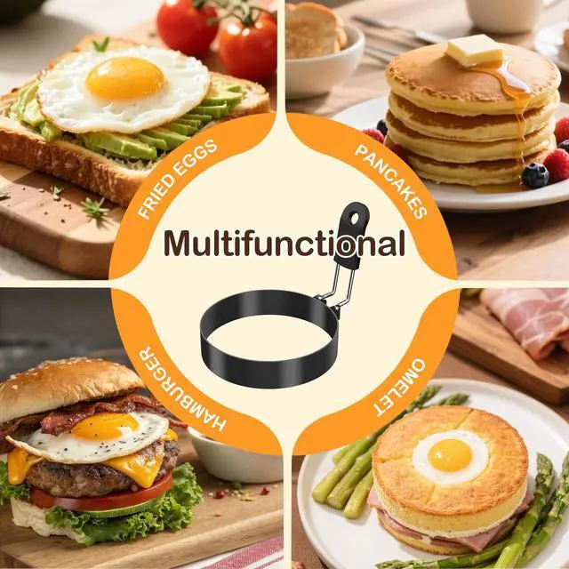 Alt view image 7 of 7 - 3.5" Nonstick Egg Rings Set of 4,Black