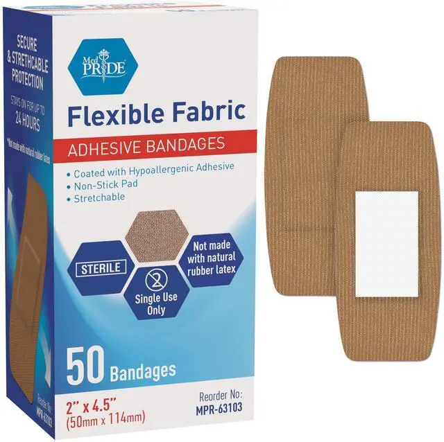 Main image of Fabric Adhesive Bandages,Hypoallergenic,Latex-Free,2x4.5 in,50-Ct