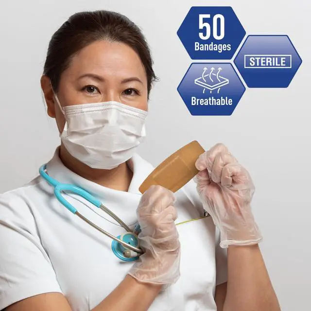 Alt view image 5 of 6 - Fabric Adhesive Bandages,Hypoallergenic,Latex-Free,2x4.5 in,50-Ct