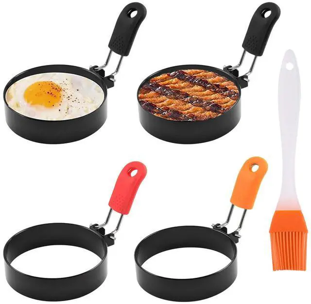 Main image of 3.5" Nonstick Stainless Steel Egg Rings Set of 4 with Oil Brush, Round Crumpet Ring Mold for Muffins Pancake Cooking Griddle, Portable Grill Accessories for Indoor Camping Breakfast Sandwich Burger