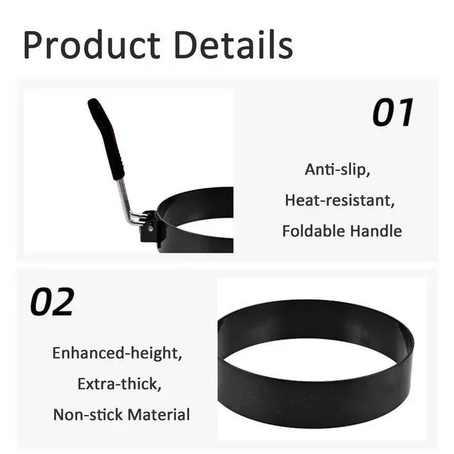 Alt view image 3 of 7 - 3.5" Nonstick Stainless Steel Egg Rings Set of 4 with Oil Brush, Round Crumpet Ring Mold for Muffins Pancake Cooking Griddle, Portable Grill Accessories for Indoor Camping Breakfast Sandwich Burger