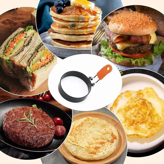 Alt view image 5 of 7 - 3.5" Nonstick Stainless Steel Egg Rings Set of 4 with Oil Brush, Round Crumpet Ring Mold for Muffins Pancake Cooking Griddle, Portable Grill Accessories for Indoor Camping Breakfast Sandwich Burger