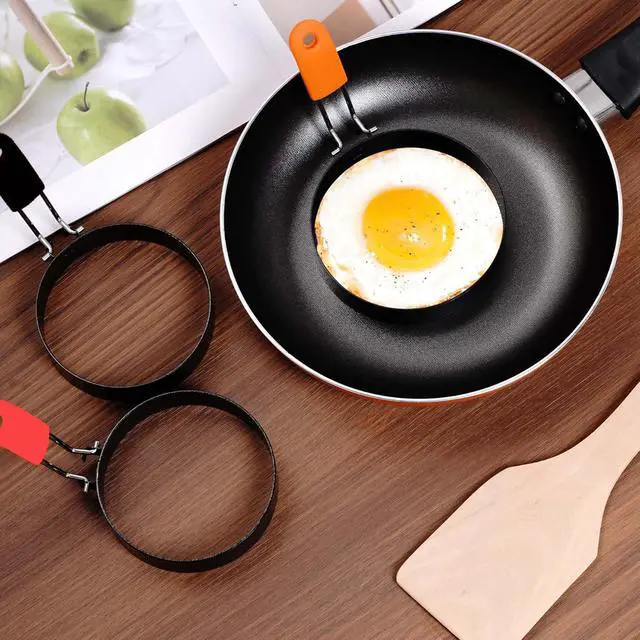 Alt view image 6 of 7 - 3.5" Nonstick Stainless Steel Egg Rings Set of 4 with Oil Brush, Round Crumpet Ring Mold for Muffins Pancake Cooking Griddle, Portable Grill Accessories for Indoor Camping Breakfast Sandwich Burger