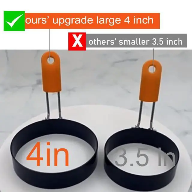 Alt view image 2 of 7 - Upgrade 4" Large Egg Rings Set for Griddle,4 Packs Non-stick Stainless Steel Round Egg Ring for Frying Egg Pancake Mold Ring Omelette Ring Shapper for Muffin with 1X Oil Brush & 1X Egg Separator