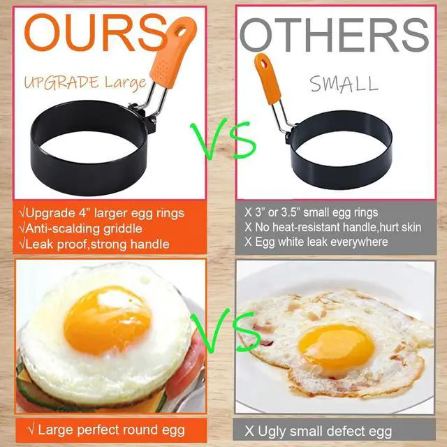 Alt view image 3 of 7 - Upgrade 4" Large Egg Rings Set for Griddle,4 Packs Non-stick Stainless Steel Round Egg Ring for Frying Egg Pancake Mold Ring Omelette Ring Shapper for Muffin with 1X Oil Brush & 1X Egg Separator