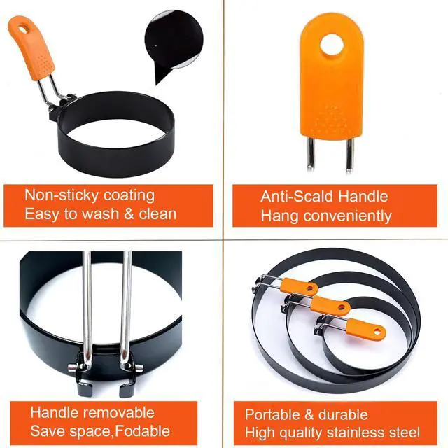 Alt view image 5 of 7 - Upgrade 4" Large Egg Rings Set for Griddle,4 Packs Non-stick Stainless Steel Round Egg Ring for Frying Egg Pancake Mold Ring Omelette Ring Shapper for Muffin with 1X Oil Brush & 1X Egg Separator