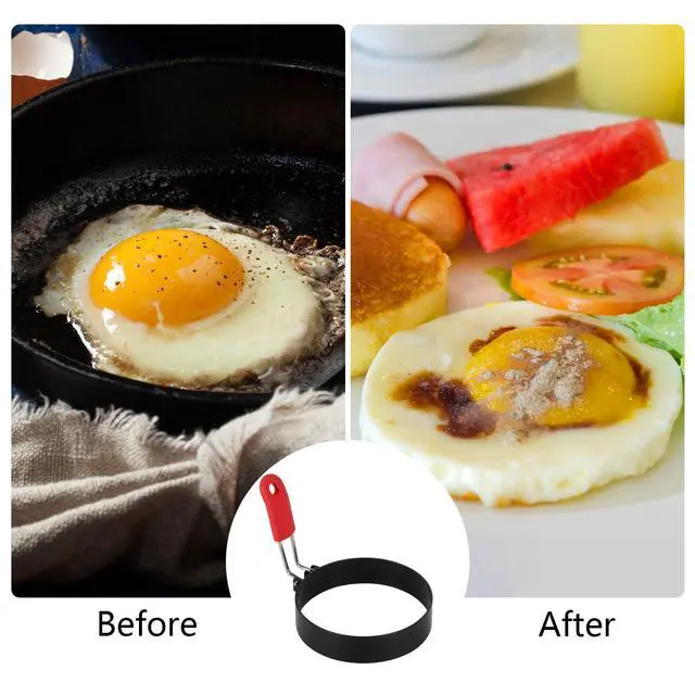 Alt view image 2 of 7 - 6 Pcs 3.5" Egg Rings with Silicone Handle, Round Pancake Mold with Silicone Oil Brush for Frying Eggs, English Muffins, Indoor Camping Breakfast Sandwiches