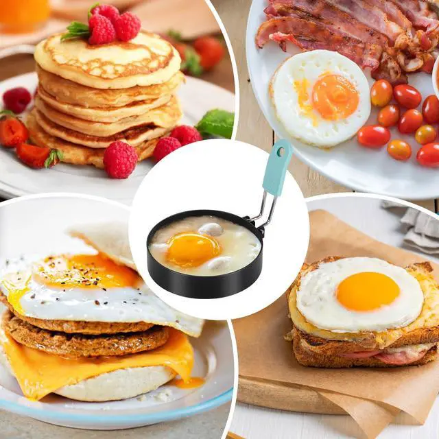 Alt view image 3 of 7 - 6 Pcs 3.5" Egg Rings with Silicone Handle, Round Pancake Mold with Silicone Oil Brush for Frying Eggs, English Muffins, Indoor Camping Breakfast Sandwiches