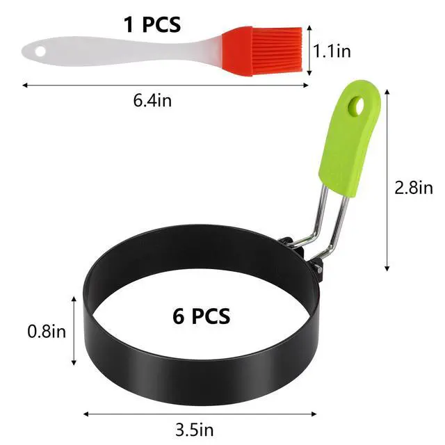 Alt view image 4 of 7 - 6 Pcs 3.5" Egg Rings with Silicone Handle, Round Pancake Mold with Silicone Oil Brush for Frying Eggs, English Muffins, Indoor Camping Breakfast Sandwiches